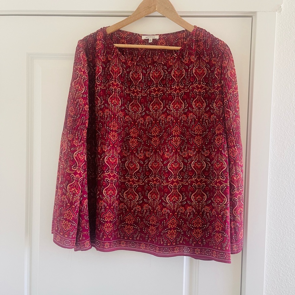 Max Studio Red and Pink Patterned Blouse
